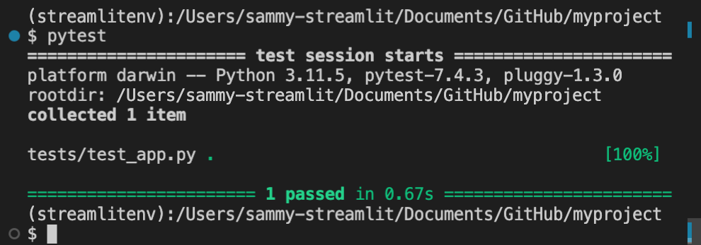 A successfully completed test using pytest