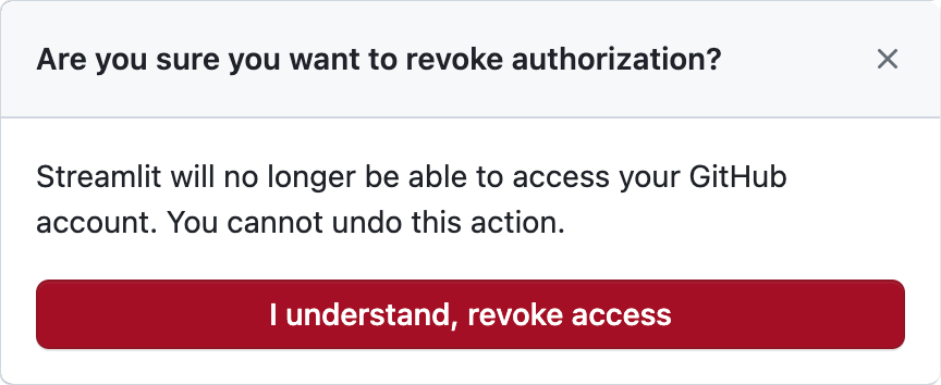 Confirm to revoke access for Streamlit to your GitHub account